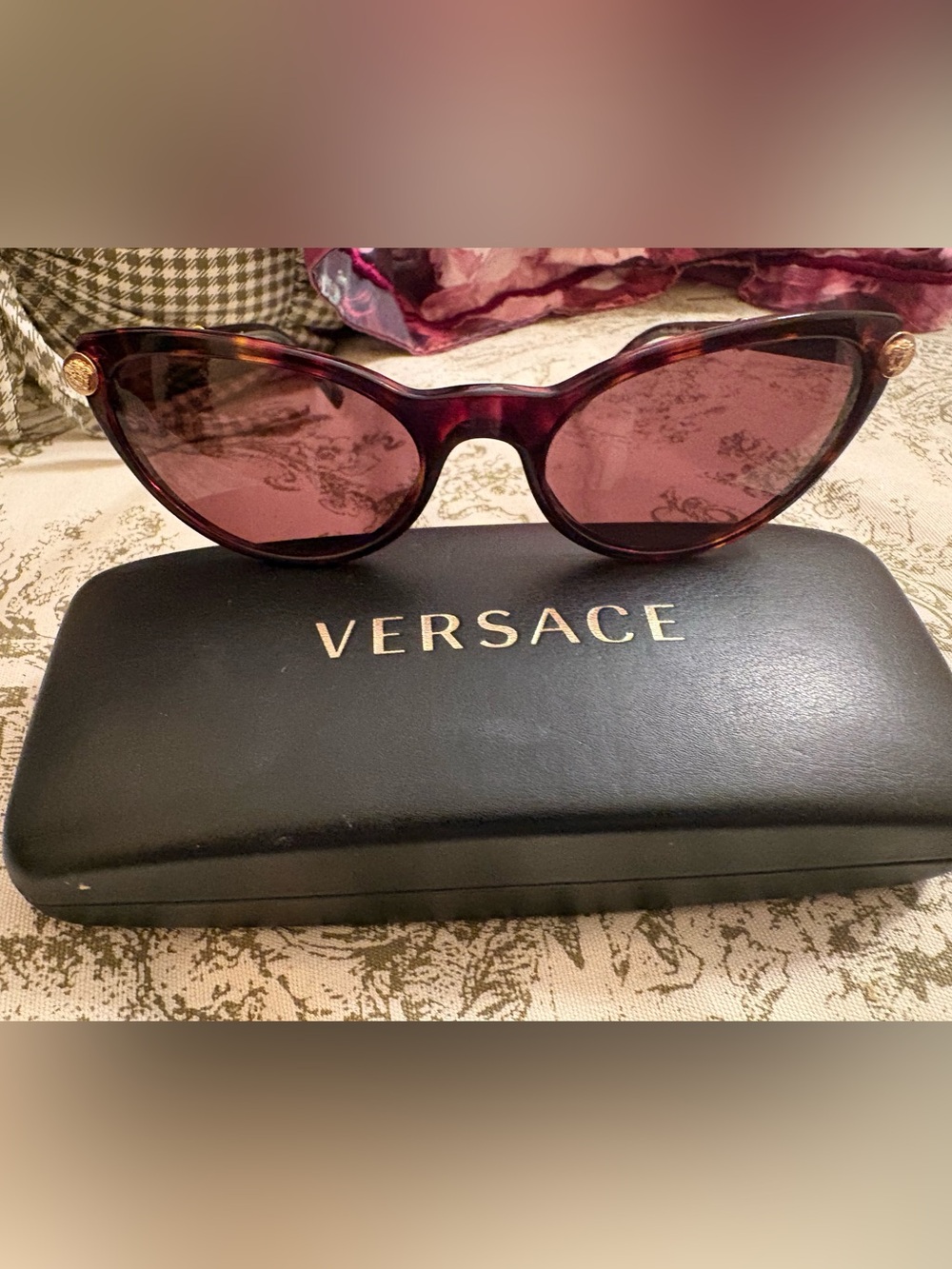Versace Women's Tortoishell Frame 
Tinted Cat-Eye Sunglasses with Gold Medallion